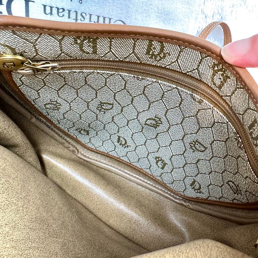Dior Beige Monogram Canvas Shoulder Bag with Tan Leather Trim - Picture 12 of 16